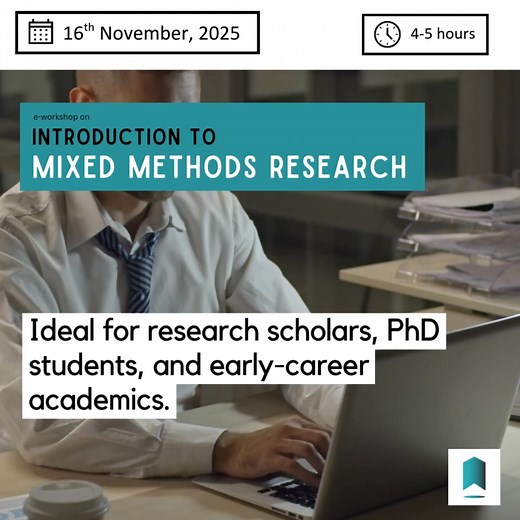 Real-world problems need real-world research approaches and that’s what Mixed Method Research offers! 📚 Join our E-Workshop on Mixed Method Research on Sunday, 16th November 2025. 👩‍🏫 Facilitator: Dr. Shilpee Aggarwal, an experienced researcher and academic mentor. 🧩 Learn how to combine qualitative depth with quantitative rigor for well-rounded findings. 📊 Discover various designs - sequential, parallel, and embedded with practical illustrations. 🧠 Understand how to integrate interviews,