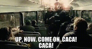 - Up, now. Come on. - Caca! Caca!