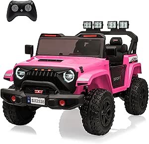 24V Powered Truck 2 Seater Kids Ride On Car,Parent Remote Control,4WD 800W Motor,3 Adjustable Speeds for Ages 3+,Built-in Music Player,Kids Electric Ride On Toys with Easy Assembly, Pink
