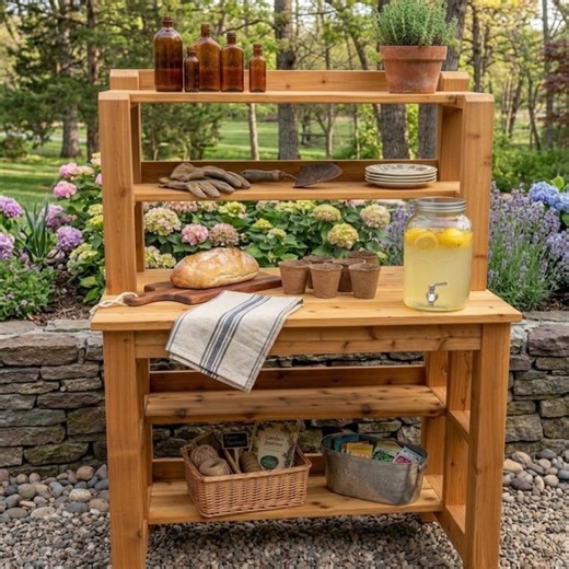 The Cedar Garden Potting Bench – Woodworking Plans, DIY Outdoor Workbench, PDF Digital Download, Rustic Farmhouse Style Garden Station - Etsy UK