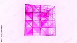 Moving edges in cube 3d design. Motion. Cubic structure with triangular silhouettes.