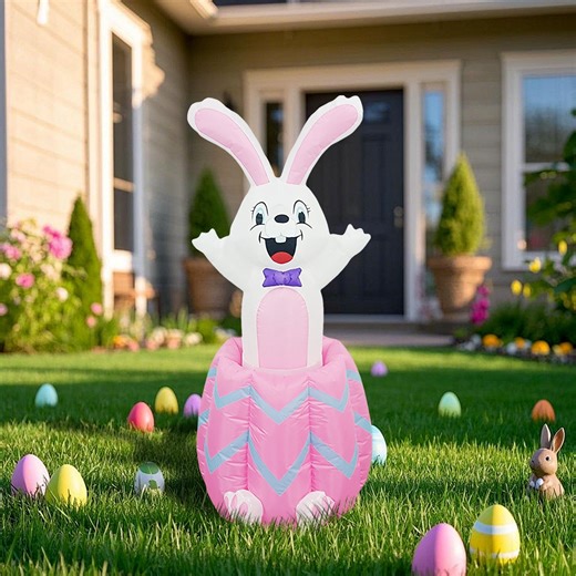 LAMDAWE Happy Easter Inflatables Bunnywith Egg,Light Up Easter Inflatables BunnyOutdoor Decorations Holiday Inflatable for Patio Garden Yard,Cute EarBunny Gifts,Holiday Party Props