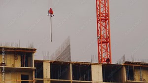 House construction, timelapse of house construction, people building a house, tower crane operation, tower crane timelapse
