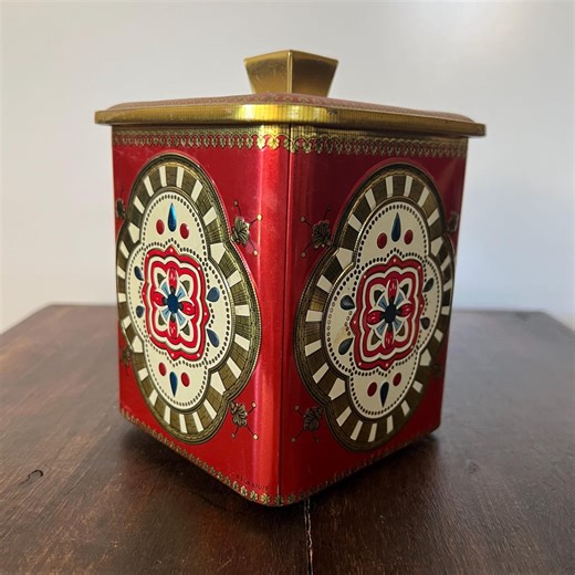 Vintage Baret Ware Tin Made in England Red Decorative Storage Container