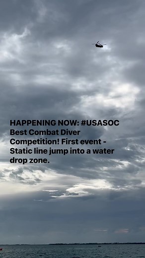 The USASOC Best Combat Diver Competition kicked off with a static line jump into a water drop zone! U.S. Army Special Forces Green Berets and U.S. Navy SEALs face off to be the best SOF combat dive team. | U.S. Army John F. Kennedy Special Warfare Center and School