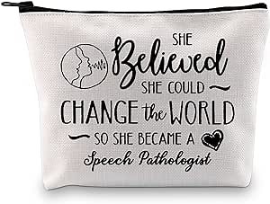 MNIGIU Speech Therapist Gift SLP Makeup Cosmetic Bag So She Became A Speech Pathologist Appreciation Gift Travel Zipper Pouch (speech pathologist bag)