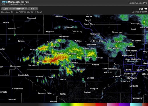 This latest radar animation shows a classic 'Training' T'Storm environment just west of the Twin Cities where torrential rains continue to fall. | Novak Weather