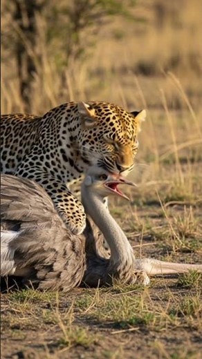Leopard Attacks Ostrich Lightning Fast Hunt in the Wild