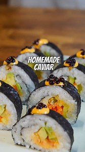 Homemade “caviar” using just 3 ingredients! 🍣 INGREDIENTS 📖 -1.80 grams agar agar -3/4 cup soy sauce -3 cups olive oil STEP BY STEP : -In a glass add the olive oil and keep in the fridge for 1 hour ,it needs to be cold but not crystallised. -in a pot mix agar agar with soy sauce whisk , bring to a boil then lower the heat and simmer for 1 minute . -with a pipettes let the mixture drop in to the cold oil and they will transform in to little pebbles . - we love serving them on top of sushi ,on c