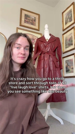 thrifted this vintage red leather trench coat! #leatherjacket #vintagefashion #vintage #fashion