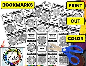 Aztec Stone Dials Coloring Bookmarks/Digital Resources/Elem. School Activities