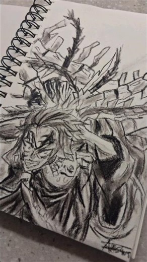 Drawing Demon King Tanjiro from KNY using charcoal| Day-92 drawing everyday #art #kny