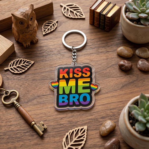 Kiss Me Bro Keychain, Funny Gay Pride Acrylic Keychain, Sarcastic LGBTQ Bag Charm, 2D Flat Rainbow Text Keychain, Humor Pride Month Gift - Etsy