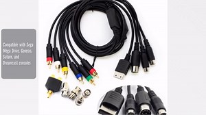 whiteeeen 4 in 1 RGB Sync Video Audio RCA Cable for Sega Mega Drive MD1 MD2 Genesis Saturn DC Dreamcast SS RGBS Cord 6FT