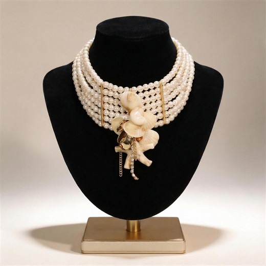 Shell Pearl Choker Necklace, Boho Shell Necklace, Layered Pearl Choker, Chunky Necklace, Gift for Her - Etsy