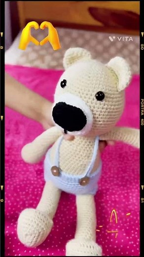 Cute Crochet Teddy Bear in Blue Overalls 🧸