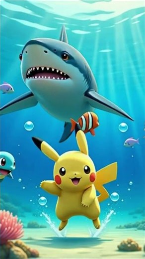 “Pikachu Swimming With a Shark?! ⚡🦈”