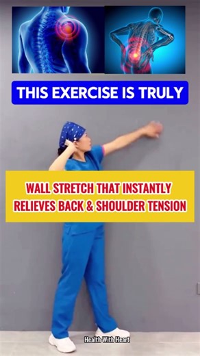 WALL STRETCH THAT INSTANTLY RELIEVES BACK & SHOULDER TENSION Drop a ❤️ if you love exercises like this! 💪 | Health with heart