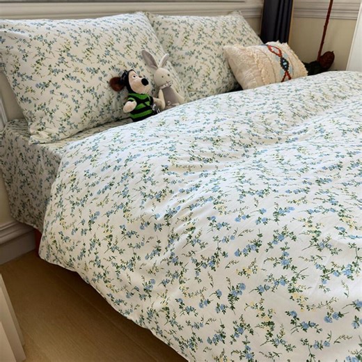 Blue Floral Duvet Cover Set 100% Cotton Cozy Breathable Rustic Flower Bedding Set Twin/full/queen - Etsy
