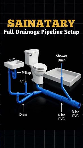 Sanitary Installation| Drainage System Full Setup | Toilet, Sink & Shower Pipeline Explained in 3D