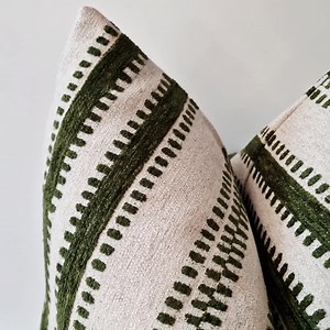 Green Beige Striped Pillow Cover: Tribal Boho Cushion Chenille Tan and Olive Throw Pillow - Etsy