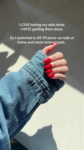 I swear every time I thought I found “the one,” they’d do a botch job a few visits later. And if one breaks? Immediate meltdown. Listen — I LOVE the look of a fresh salon manicure when it’s done right. But the time. The inconvenience. The moneyyyy honeyyyy. Just not worth it for me. Tell me these $9.99 glue-on nails don’t look legit. Go ahead. I’ll wait. And if one pops off? I glue it back on in 60 seconds. In my car. In my kitchen. Wherever I am. I’ve been doing my nails at home for YEARS now… 