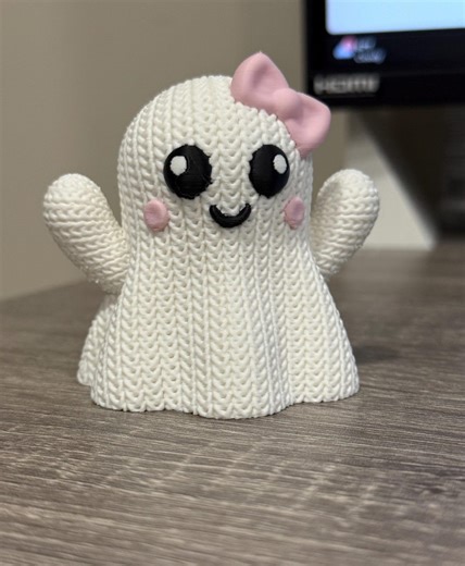 Girl Ghost Figurine Pink Bow 3D Printed Knitted Texture Halloween Decor - Etsy