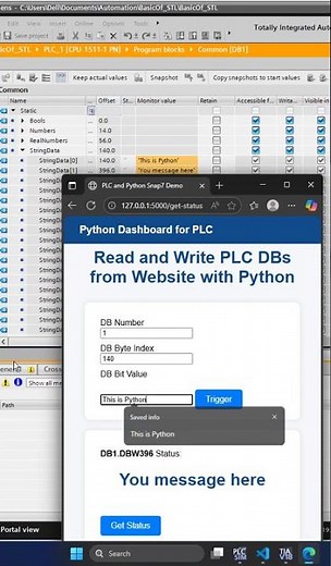 🌐 Python + Siemens PLC Integration | Control PLC Strings from a Website #iiot #python #plc #siemens