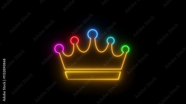 neon king queen crown animated king queen crown icon neon logo icon luxury Seamless loop animation of king's crown 4k neon