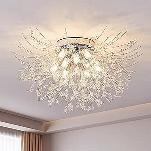 Chandeliers Crystal Flush Mount Ceiling Light Modern Sputnik Firework Close to Ceiling Lamp LED Flower Ceiling Light Fixtures for Living Room Bedroom Kitchen Island Entryway Foyer 9 G9 Bulbs Included