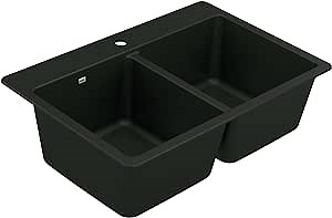 Moen Host Black Granite 33-Inch Wide x 9.5-Inch Deep Dual Mount Double Bowl Kitchen Sink, GGB3028B