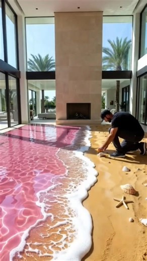 Luxury Pink Beach Epoxy Floor Transformation | 3D Ocean Resin Living Room Design#interiordesign
