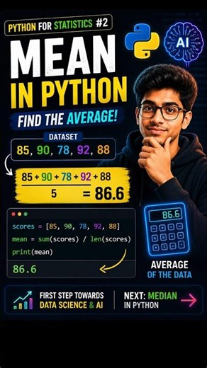 Mean in Python in 30 Seconds | Python for Statistics #2 #shorts #coding #python #education #ai