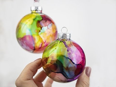Watercolor Effect Glass Ornament - DIY ornament made with alcohol ink