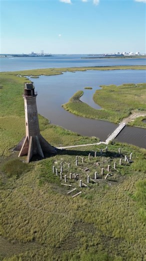 Located in the most Southwest part of Louisiana, in Cameron Parish, is the 170 year old Sabine Pass Lighthouse which has survived multiple hurricanes and a Civil War battle. The Lighthouse was built in 1856, first lit in 1857 (please excuse the typo on the reel) . It is a 75’ tall octagonal shaped tower and it has six brick buttresses spreading outward to help stabilize the tower in the soft marsh ground. In 1886 four people rode out a hurricane in the lighthouse tower itself after the original 