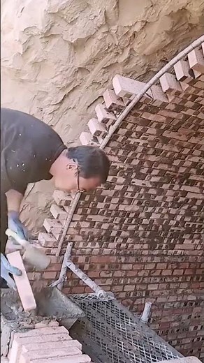 cool construction work brick arrangement on curved profile #shorts