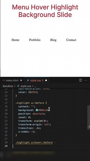 Menu Hover Highlight Background Slide HTML and CSS #shorts