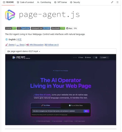 Alibaba just killed the browser automation stack.**page-agent.js** — a GUI agent that lives directly inside your webpage. No Selenium. No Puppeteer. No Chrome extension. No Python backend. Just one script tag.It reads your DOM as text (no screenshots, no multimodal BS), brings your own LLM, and executes natural language commands like "fill out this form" or "click login" — right inside the page.The use cases are genuinely insane:→ Ship an AI copilot in your SaaS in literally lines of code→ Turn 