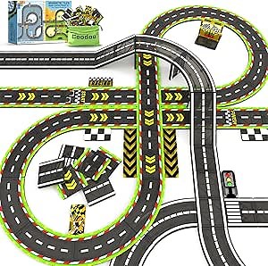 Magnetic Tiles Racing Track & City Road Expansion Pack - STEM Learning Montessori Toys for Toddler Magnetic Blocks Building Kids Toys for 3+ Year Old Boys & Girls, Sensory Play Kids Games
