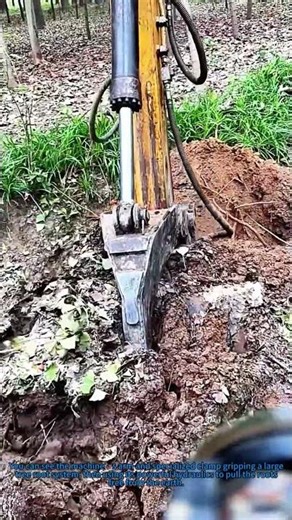 Excavator Pulls Tree Roots Heavy Machinery at Wor