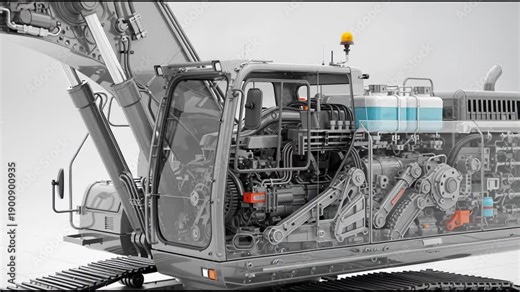 Excavator Cutaway: Detailed Engine and Hydraulic System Animation
