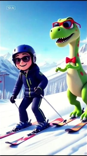 Skiing with Dino #dinosaur #cartoon #kidstory