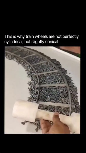 𝗗𝗮𝗶𝗹𝘆 𝗞𝗻𝗼𝘄𝗹𝗲𝗱𝗴𝗲 & 𝗙𝗮𝗰𝘁𝘀 on Instagram: "The secret behind a train’s smooth turns lies in wheel geometry. Each wheel’s slight difference in diameter perfectly compensates for curved tracks—preventing friction, wear, and derailment. It’s precision engineering in motion. Credit: [3d_printer_academy]"