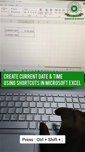 Create Current Date & Time instantly in ⏰ 📅 Shortcut Keys:👉 Date: Ctrl + ; 👉 Time: Ctrl + Shift + ;