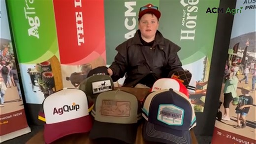 Drew Edwards adds to his 150-trucker-cap collection at AgQuip