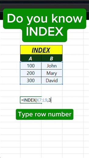 Excel INDEX Function in 15 Seconds | Excel Tips & Tricks #shorts