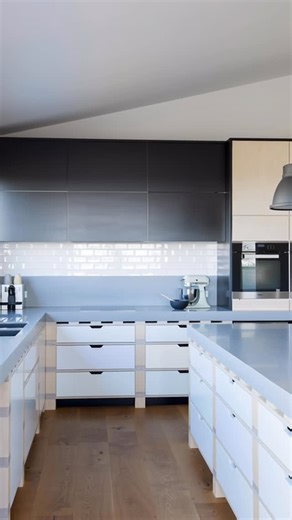 Studio Minosa on Instagram: "Flashback Friday — Ten Years Hard to believe… but we check-measured the Corian benchtop for this kitchen ten years ag. A whole decade. This was our client’s beloved holiday home on the South Coast — a place filled with sunshine, long weekends, and more laughter than the walls could hold. So we leaned right into that energy and came up with the most hair-brained idea we’d ever pitched: A kitchen inspired by a shipping pallet. A nod to movement, transience, and that fe