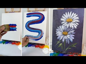 How to Paint White Daisies on Purple Background | Easy Acrylic Flower Painting Tutorial #057