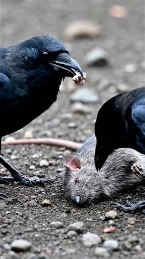 Two crow eating rat in 8k quality enhanced video 📷📸😭 #shorts
