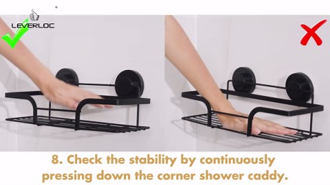 LEVERLOC Shower Caddy Suction Cup, 2 Pack Shower Shelves for Inside, Black